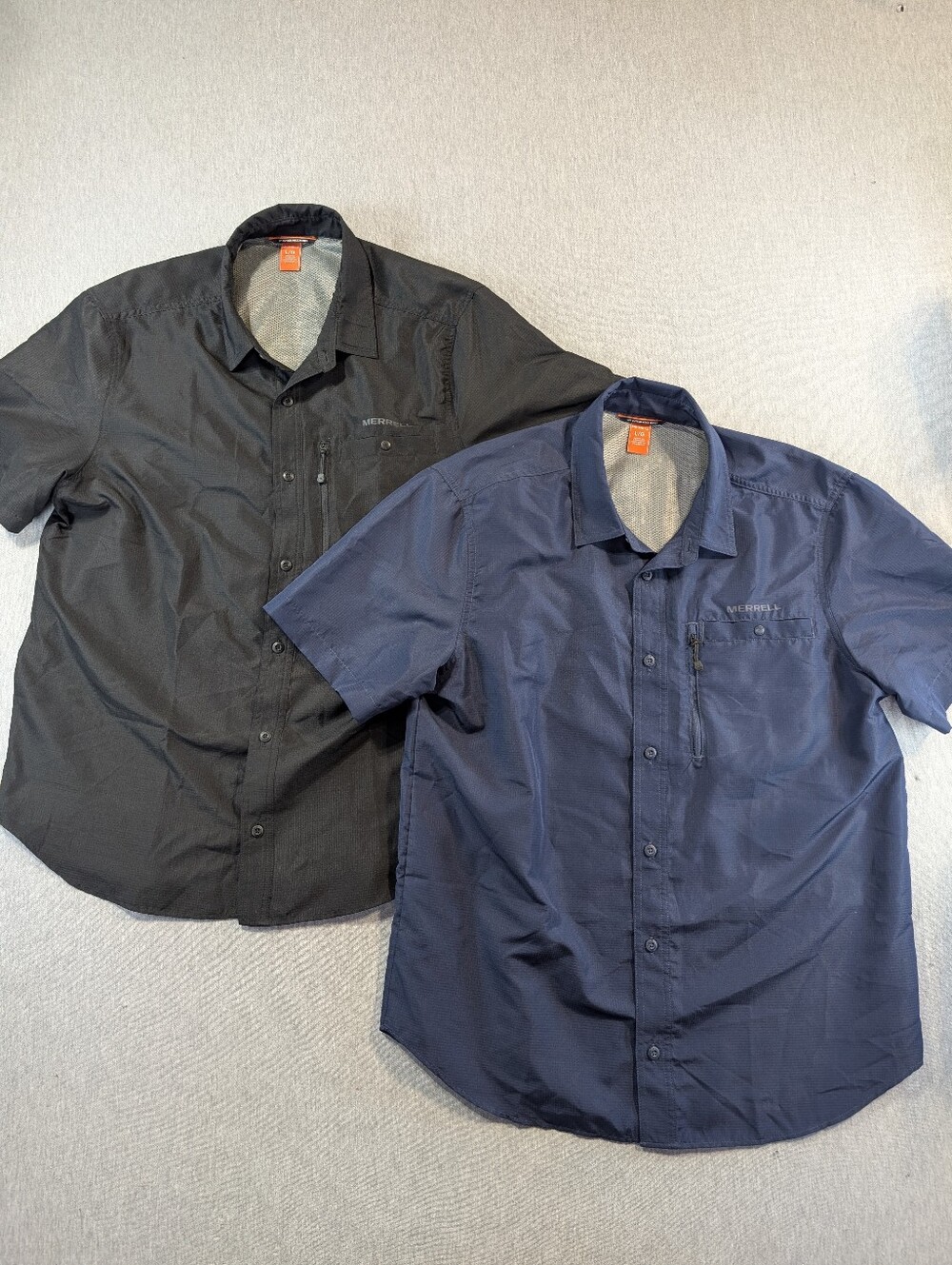 Merrell Ripstop Hiking Shirts Men's Large Lot Of 2 Vented Quick Dry Black Blue